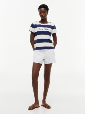 Женские футболки Tommy Hilfiger Embroidered Script Logo Striped T-Shirt — фото 2