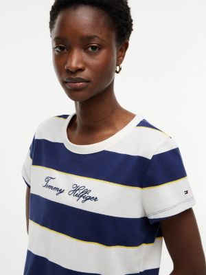 Женские футболки Tommy Hilfiger Embroidered Script Logo Striped T-Shirt — фото 3