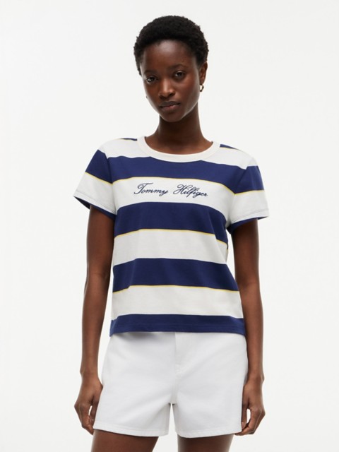 Женские футболки Tommy Hilfiger Embroidered Script Logo Striped T-Shirt