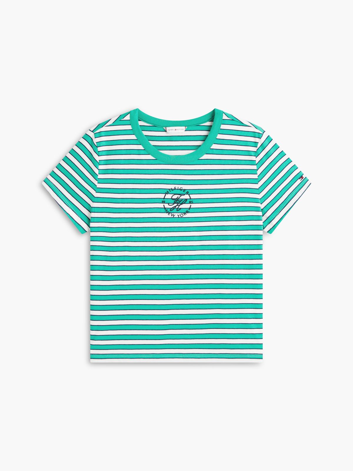 Nautical Script Monogram Striped T-Shirt — Cosmic Green