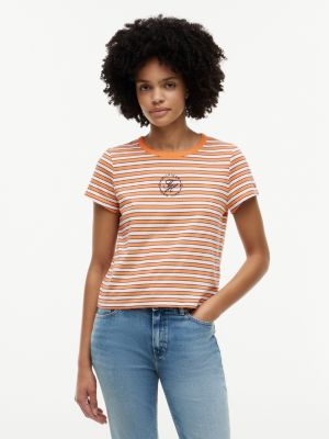 Nautical Script Monogram Striped T-Shirt, Papaya Ray