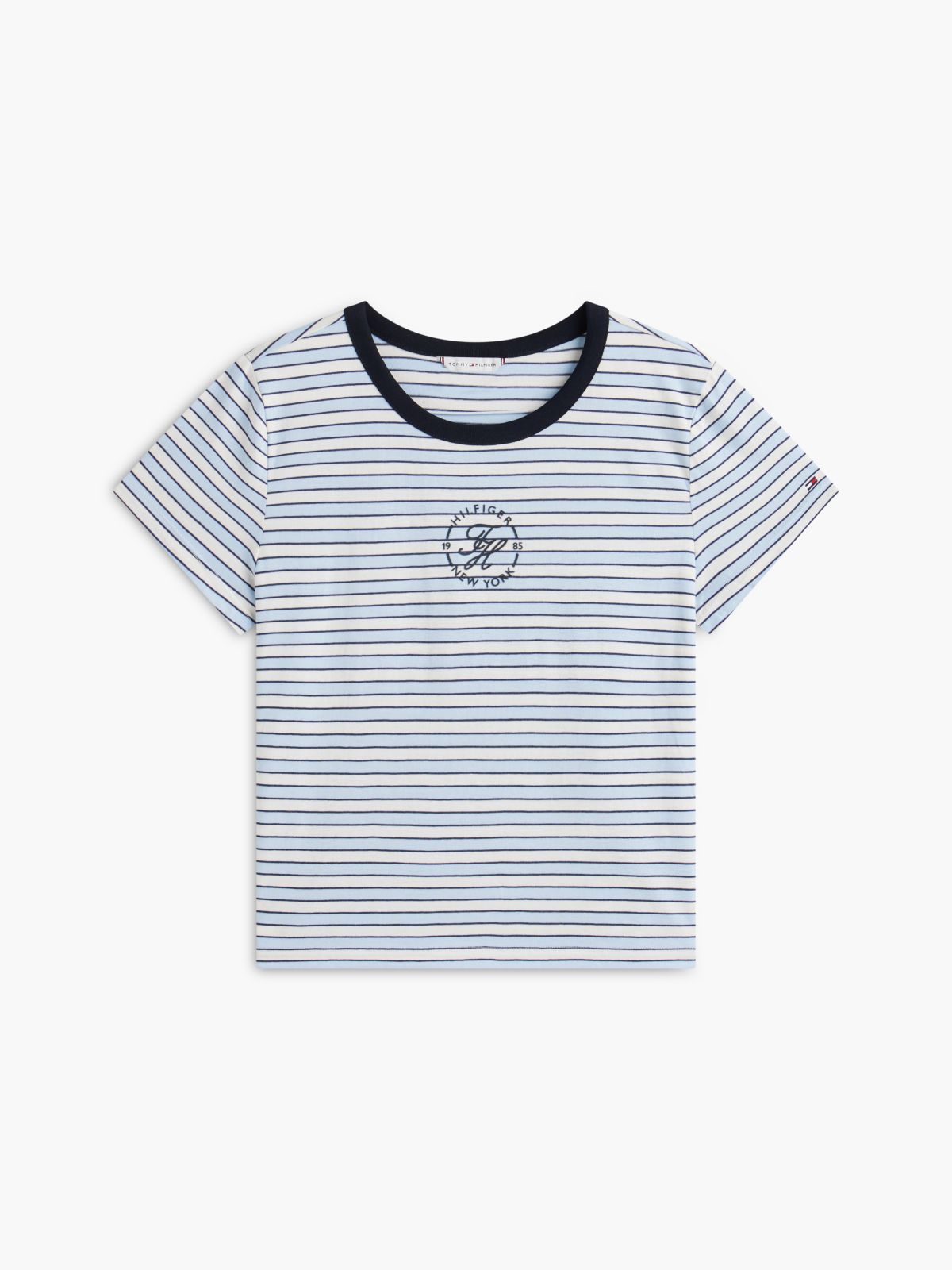 Nautical Script Monogram Striped T-Shirt — Ivory Silk