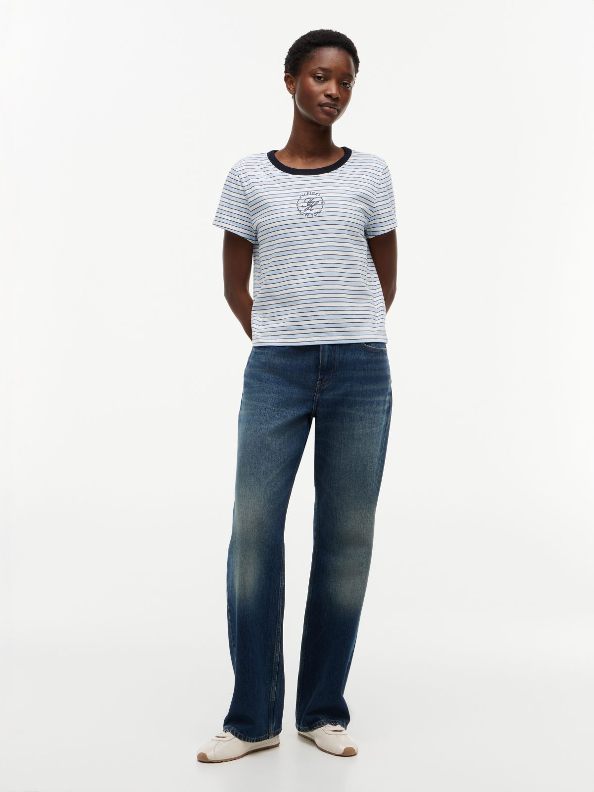 Nautical Script Monogram Striped T-Shirt — Ivory Silk