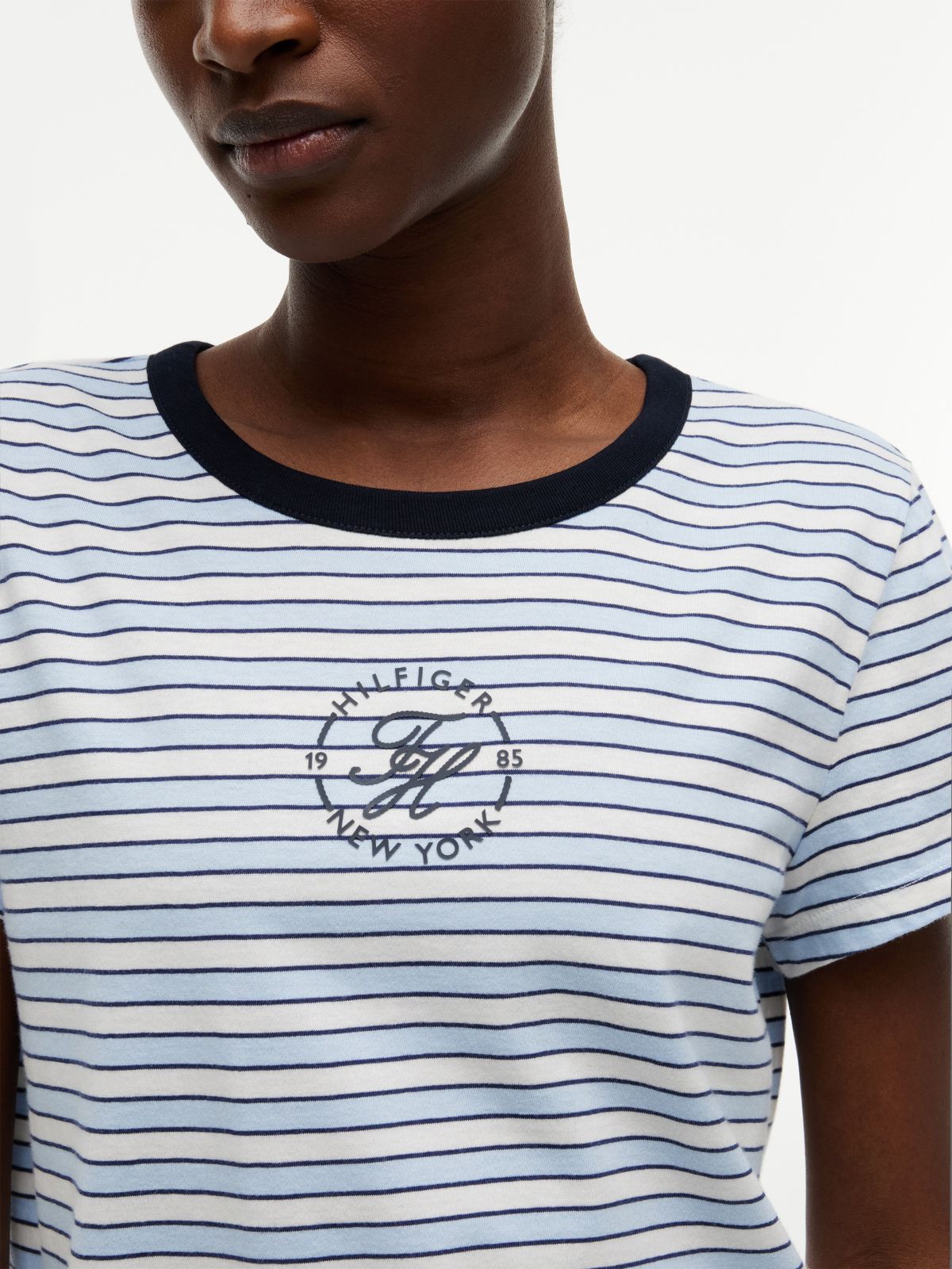 Nautical Script Monogram Striped T-Shirt — Ivory Silk