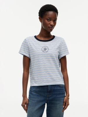 Nautical Script Monogram Striped T-Shirt, Ivory Silk
