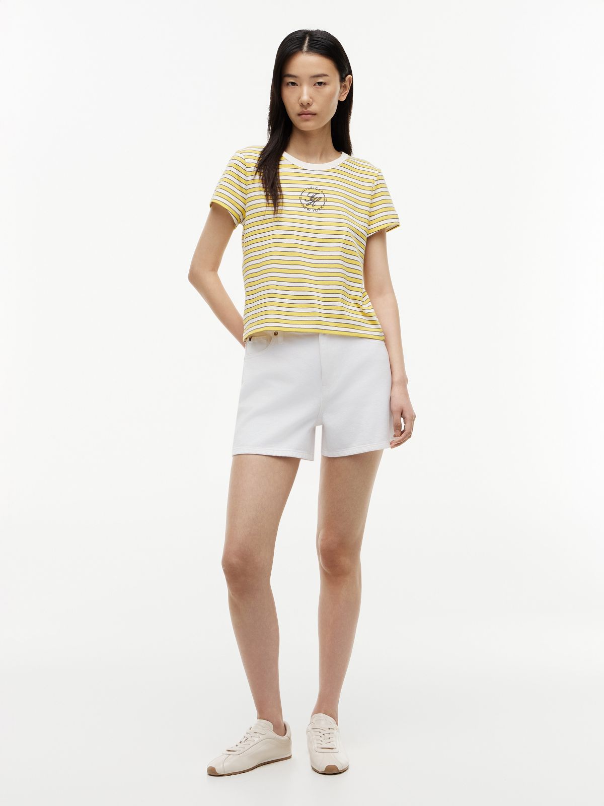 Nautical Script Monogram Striped T-Shirt — Star Fruit Yellow