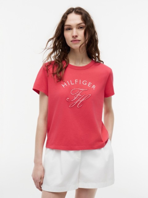 Женские футболки Tommy Hilfiger Gingham Script Monogram T-Shirt