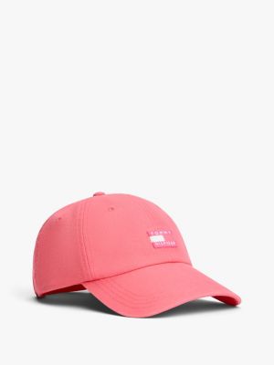 Tommy Hilfiger Tonal Flag Logo Canvas Baseball Cap In Pink