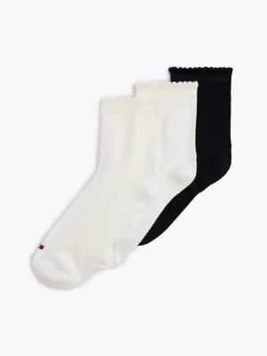 Pointelle Mini Trouser Sock 3-Pack, Ivory/Multi