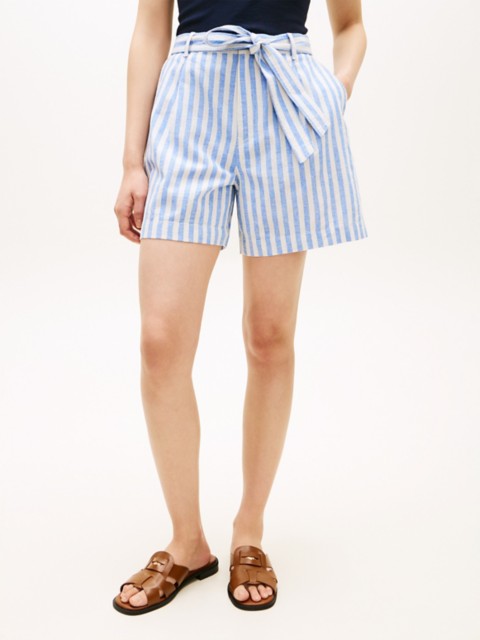 Женские брюки Tommy Hilfiger Belted Striped Linen-Blend Short
