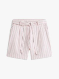 Belted Striped Linen-Blend Short — Pink Shade 5