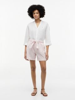 Belted Striped Linen-Blend Short — Pink Shade 2
