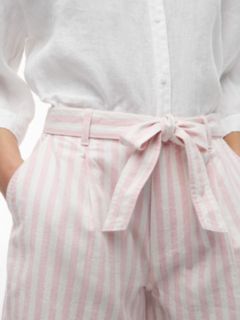 Belted Striped Linen-Blend Short — Pink Shade 3