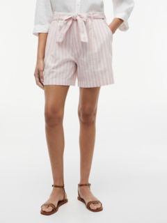Belted Striped Linen-Blend Short — Pink Shade 1