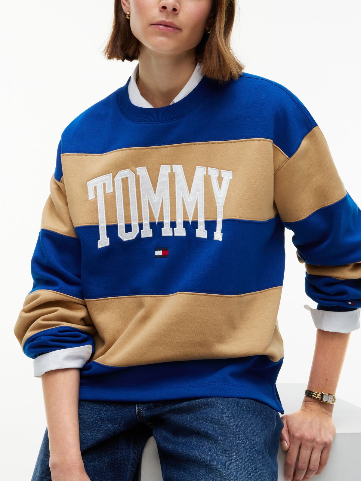 Varsity Logo Rugby Stripe Sweatshirt — Anchor Blue