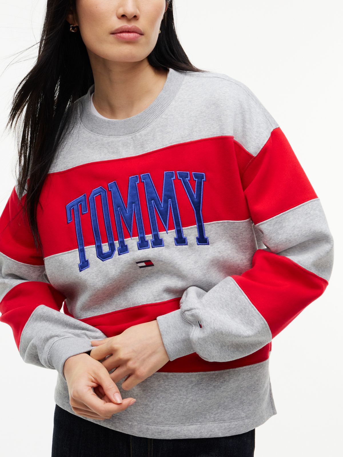 Varsity Logo Rugby Stripe Sweatshirt — Grey Heather