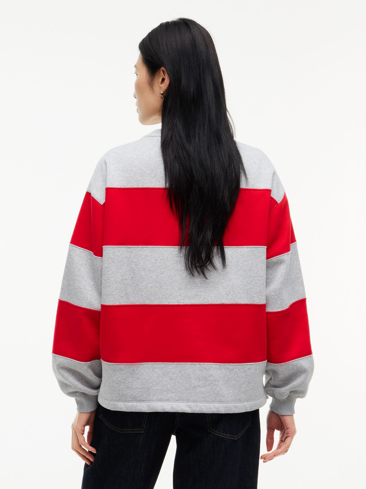 Varsity Logo Rugby Stripe Sweatshirt — Grey Heather
