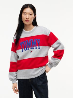 Varsity Logo Rugby Stripe Sweatshirt, Grey Heather