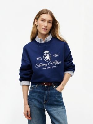 Relaxed Fit Crest Logo Sweatshirt, Preppy Navy