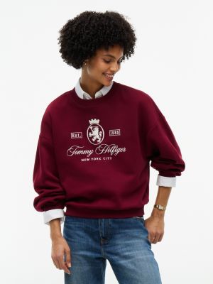 Relaxed Fit Crest Logo Sweatshirt, Burgundy