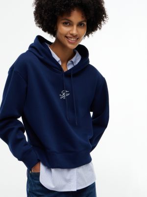 Женское худи Tommy Hilfiger Layered-Look Relaxed Fit, цвет: Карбоновый тёмно-синий — фото 3