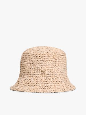 Crocheted Raffia Bucket Hat, Natural
