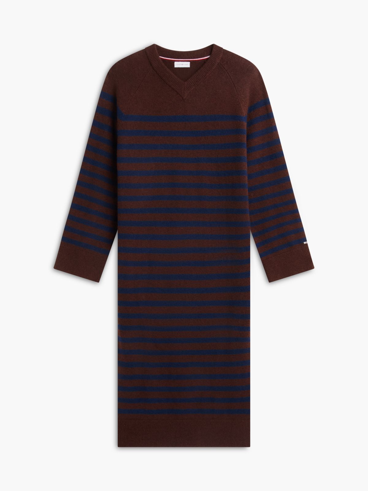 Striped V-Neck Sweater Dress — Pure Brown