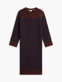 Striped V-Neck Sweater Dress — Pure Brown 5