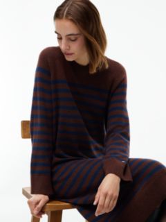 Striped V-Neck Sweater Dress — Pure Brown 2