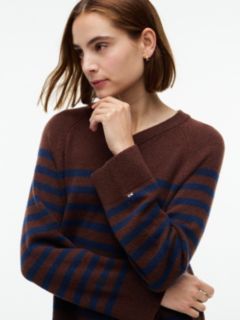 Striped V-Neck Sweater Dress — Pure Brown 3