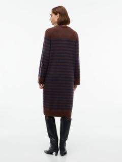 Striped V-Neck Sweater Dress — Pure Brown 4