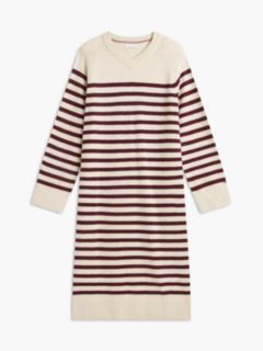 Striped V-Neck Sweater Dress — Ivory Burgundy Stripe 5