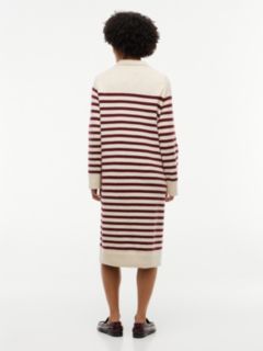 Striped V-Neck Sweater Dress — Ivory Burgundy Stripe 4