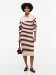 Striped V-Neck Sweater Dress — Ivory Burgundy Stripe 1