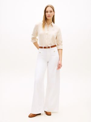 Женские рубашки Tommy Hilfiger Relaxed Fit Stripe Linen-Blend Shirt — фото 3