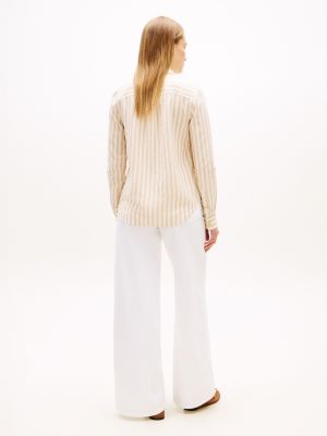 Женские рубашки Tommy Hilfiger Relaxed Fit Stripe Linen-Blend Shirt — фото 4