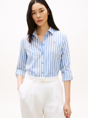 Relaxed Fit Stripe Linen-Blend Shirt, Blue Spell