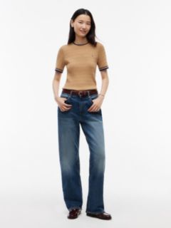 Short-Sleeve Cable Knit Tipped Sweater — Timeless Camel 2