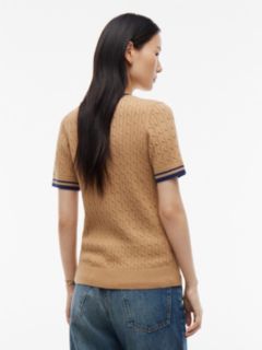 Short-Sleeve Cable Knit Tipped Sweater — Timeless Camel 4