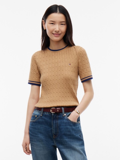 Женские свитеры Tommy Hilfiger Short-Sleeve Cable Knit Tipped Sweater