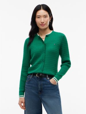 Tipped Cable Knit Cardigan, Nouveau Green