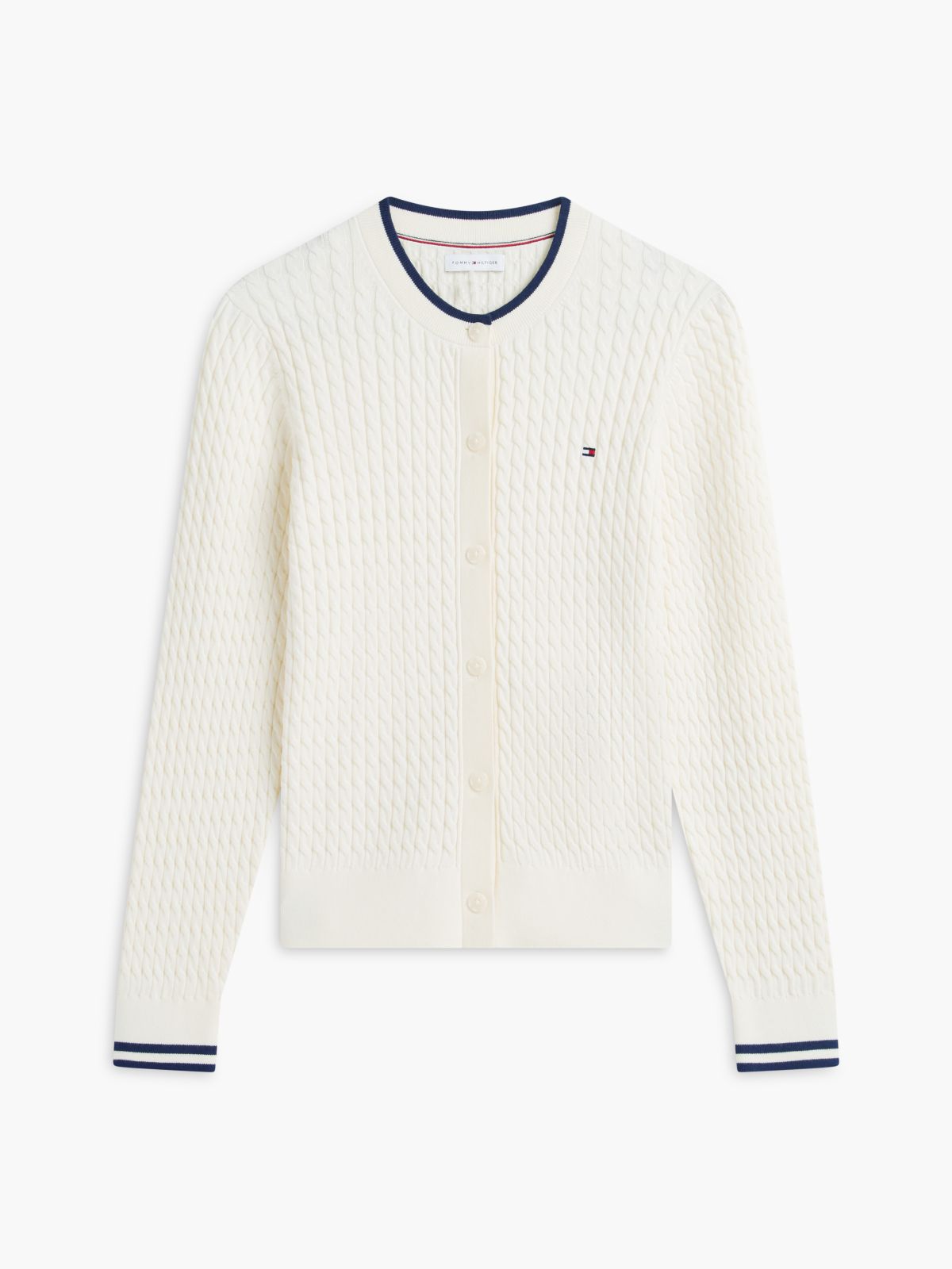 Tipped Cable Knit Cardigan — Rich Cream