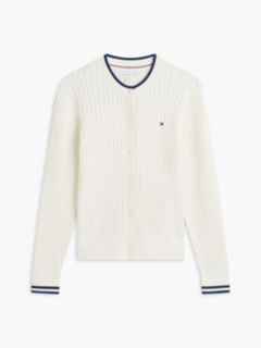 Tipped Cable Knit Cardigan — Rich Cream 5