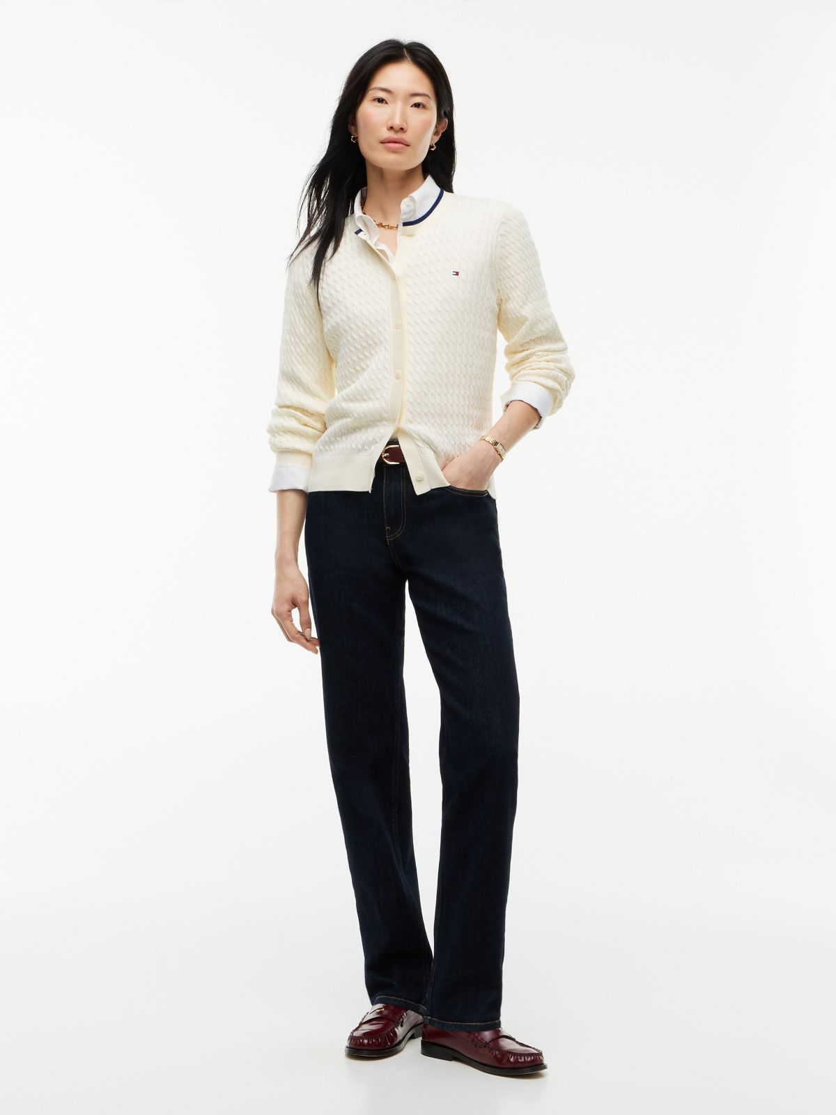 Tipped Cable Knit Cardigan — Rich Cream