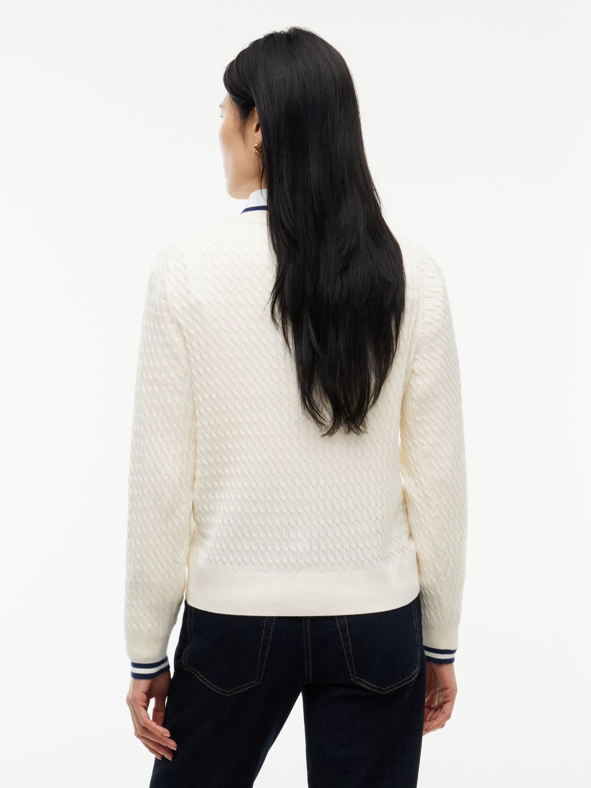 Tipped Cable Knit Cardigan — Rich Cream