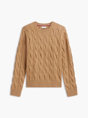 Женский свитер Tommy Hilfiger TH Soft Touch Cable Knit Crewneck, цвет: Коричневый — фото 5