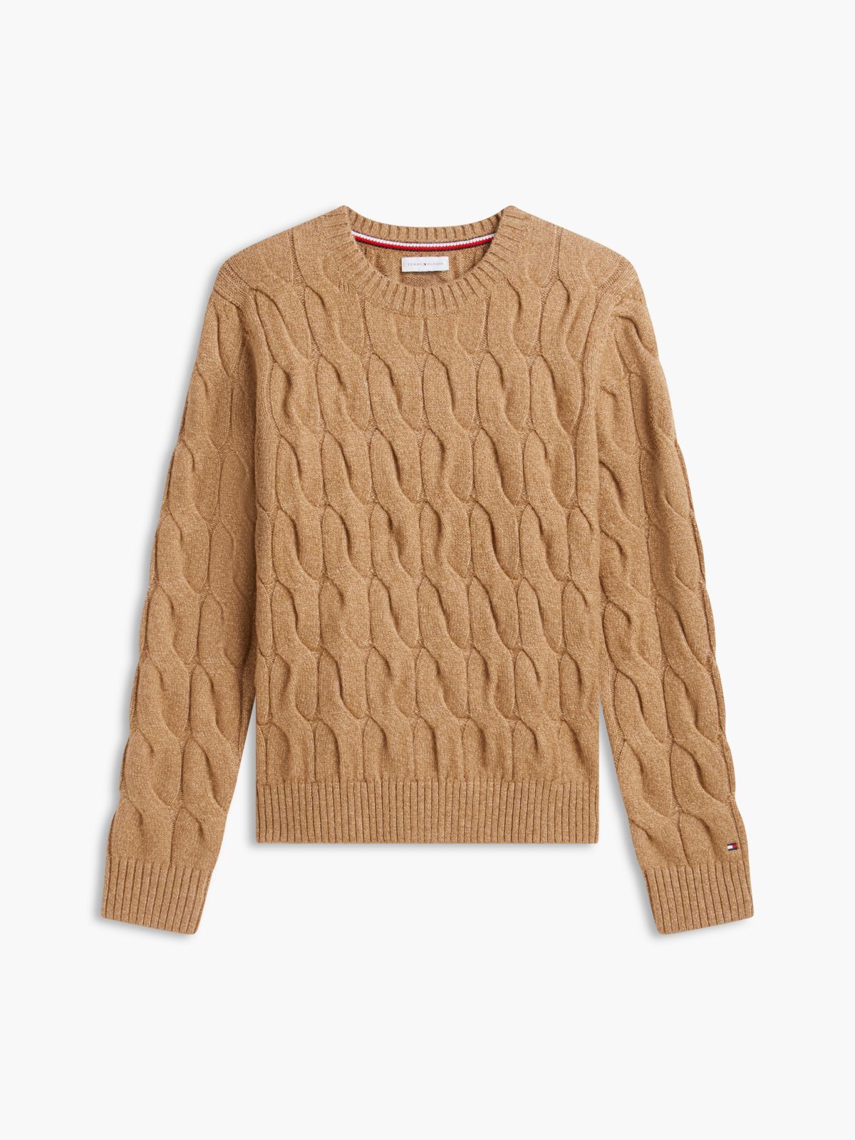 TH Soft Touch Cable Knit Crewneck Sweater — Brown