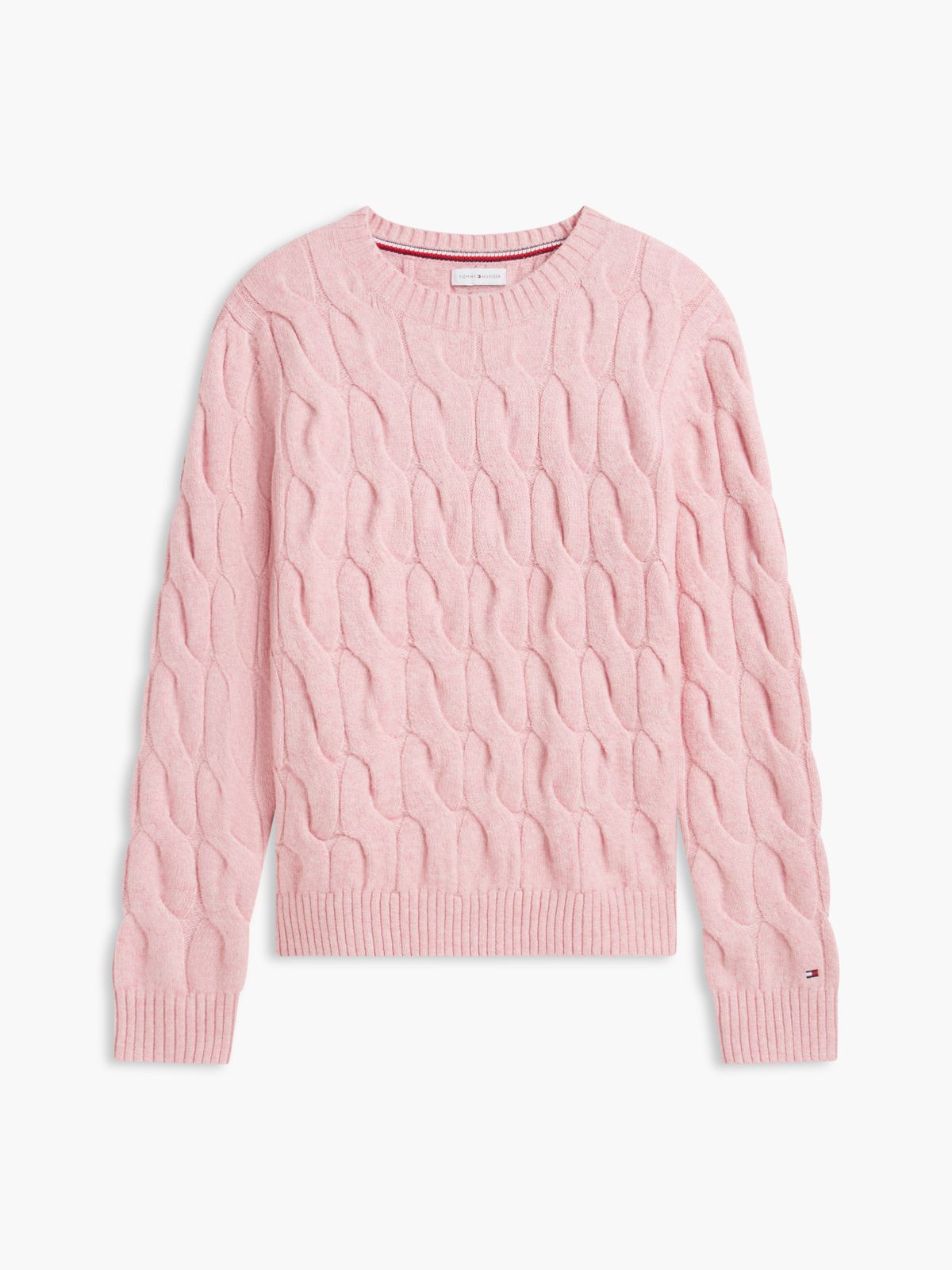TH Soft Touch Cable Knit Crewneck Sweater — Pink