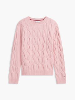 TH Soft Touch Cable Knit Crewneck Sweater — Pink 5