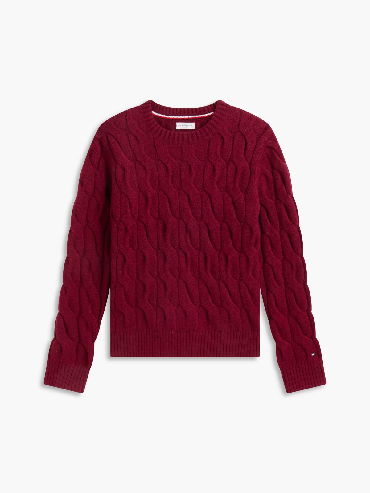 TH Soft Touch Cable Knit Crewneck Sweater — Burgundy